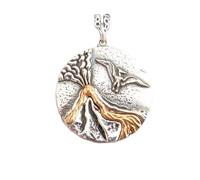 Collar de volcán en plata de ley 925. Dinosaurio pterodáctilo de lava de bronce. Dije de animal prehistórico extinto. Vida antigua. Regalo para paleontólogo | Con cadena de 45 cm | Baño en dos