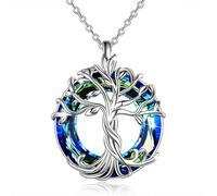 Collar del árbol De La Vida 2025 con Cristal Brillante, Dulce Amistad Femenina, Regalo De Joyería, Colgante De Concha De Abulón, Joyería De árbol Genealógico for Mamá(Silver-Blue Crystal)