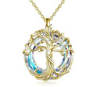 Collar del árbol De La Vida 2025 con Cristal Brillante, Dulce Amistad Femenina, Regalo De Joyería, Colgante De Concha De Abulón, Joyería De árbol Genealógico for Mamá(Gold-Purple Crystal)