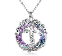 Collar del árbol De La Vida 2025 con Cristal Brillante, Dulce Amistad Femenina, Regalo De Joyería, Colgante De Concha De Abulón, Joyería De árbol Genealógico for Mamá(Silver-Purple Crystal)