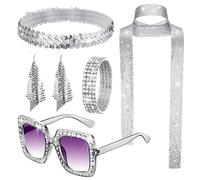 Collar Disco - Conjunto de accesorios de disco de los años 1970, bufanda con lentejuelas, joyas de disco para mujeres de los años 70, gafas de sol, diadema y pendientes para noche temática de año