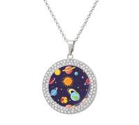 Collar divertido con colgante impreso de galaxia, cielo estrellado, planeta, joyería de diamantes para mujeres y hombres, plateado/dorado, talla única, Metal, No es una piedra preciosa