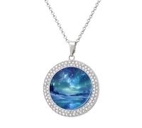 Collar divertido de cielo estrellado con colgante impreso, joyería de diamantes novedosa para mujeres y hombres, plateado/dorado, talla única, Metal, No es una piedra preciosa