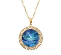 Collar divertido de cielo estrellado con colgante impreso, joyería de diamantes novedosa para mujeres y hombres, plateado/dorado, talla única, Metal, No es una piedra preciosa