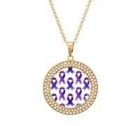 Collar divertido de cinta de Alzheimer púrpura con colgante impreso, joyería de diamantes novedosa para mujeres y hombres, plata/oro, talla única, Metal, No es una piedra preciosa