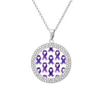 Collar divertido de cinta de Alzheimer púrpura con colgante impreso, joyería de diamantes novedosa para mujeres y hombres, plata/oro, talla única, Metal, No es una piedra preciosa