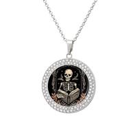 Collar divertido de esqueleto de carta del tarot con colgante impreso, joyería de diamantes novedosa para mujeres y hombres, plateado/dorado, talla única, Metal, No es una piedra preciosa