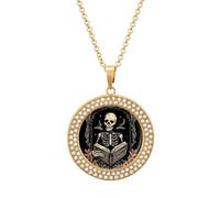 Collar divertido de esqueleto de carta del tarot con colgante impreso, joyería de diamantes novedosa para mujeres y hombres, plateado/dorado, talla única, Metal, No es una piedra preciosa