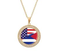 Collar divertido de la bandera de Cuba estadounidense con colgante impreso, joyería de diamantes novedosa para mujeres y hombres, plateado/dorado, talla única, Metal, No es una piedra preciosa