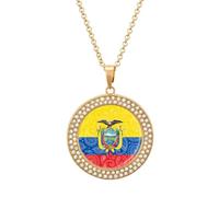 Collar divertido de la bandera de Ecuador con colgante impreso, joyería de diamantes novedosa para mujeres y hombres, plateado/dorado, talla única, Metal, No es una piedra preciosa