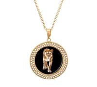 Collar divertido de leona con colgante impreso, joyería de diamantes para mujeres y hombres, plateado/dorado, talla única, Metal, No es una piedra preciosa