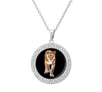 Collar divertido de leona con colgante impreso, joyería de diamantes para mujeres y hombres, plateado/dorado, talla única, Metal, No es una piedra preciosa