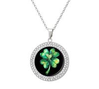 Collar divertido de trébol de corazón con colgante impreso, joyería de diamantes para mujeres y hombres, plata y oro, talla única, Metal, No es una piedra preciosa