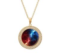 Collar divertido de trueno rojo y azul con colgante impreso, joyería novedosa de diamantes para mujeres y hombres, plateado/dorado, talla única, Metal, No es una piedra preciosa