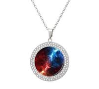 Collar divertido de trueno rojo y azul con colgante impreso, joyería novedosa de diamantes para mujeres y hombres, plateado/dorado, talla única, Metal, No es una piedra preciosa