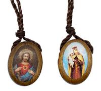 Collar Escapular de Madera con Colgantes de Etiqueta de Madera | Hermoso Arte del Sagrado Corazón y Virgen y Niño | Gran regalo católico para la Primera Comunión y Confirmación