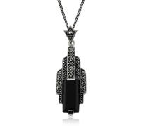 Collar Estilo Art Déco Rectangular Onix Negro & Marcasita Plata 925