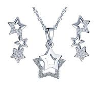 Collar Estrella de Plata 925, Colgante para Mujer niña, Anillo de Oreja Estrella de Diamante, Adornado con circonitas, Conjuntos de Joyas, Plata, cumpleaños, Plata de Ley, circonita