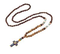 Collar étnico Hecho a Mano, Indio, Bohemio, Nepal, Mala, Budista, Cuentas de Madera, Colgante de pez Tibetano, Collares Largos llamativos for Mujeres y Hombres (Color : 2)