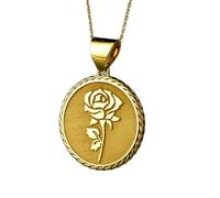 Collar Exclusivo de Plata de Ley ley 925 22 mm | Cadena 45 cm | Colgante Elegante rosa | Joyería de Lujo flores | Dije Fino | Medalla grabada con símbolo amor | Chapado en Baño de Oro flor del mes nac