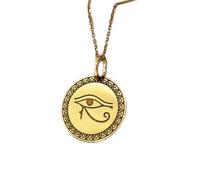 Collar Exclusivo de Plata de Ley ley 925 24 mm | Cadena 45 cm | Disco mal ojo | Colgante Elegante moneda | Delicado amuleto | Protección ocular para mujer | Joyería de Lujo chapada en Baño de Oro | L_