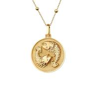 Collar Exclusivo de Plata de Ley ley 925 24 mm | Cadena 45 cm | Signo del zodiaco Piscis para mujer | Delicado Colgante Elegante moneda | Joyería de Lujo | Dije Fino | Signos | Baño Baño de Oro | 0053