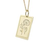 Collar Exclusivo de Plata de Ley ley 925 24 x 16 mm | Cadena 45 cm | Colgante Elegante flor nacimiento con diseño tarot y gloria la mañana | Joyería de Lujo rectangular | septiembre | Baño Baño de Oro