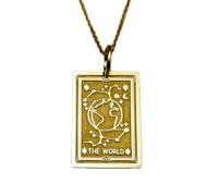 Collar Exclusivo de Plata de Ley ley 925 24 x 16 mm | Cadena 45 cm | Colgante Elegante la carta del tarot con mapa mundo | Dije Fino globo terráqueo | Joyería de Lujo | Baño Baño de Oro | 00978