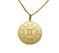Collar Exclusivo de Plata de Ley ley 925 26 mm | Cadena 45 cm | Colgante Elegante amarillo Géminis | Joyería de Lujo | con el signo del zodíaco | Amuleto astrológico | Cumpleaños | Baño Baño de Oro |