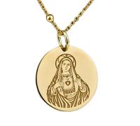 Collar Exclusivo de Plata de Ley ley 925 28 mm | Cadena 45 cm | Colgante Elegante la Virgen María con el Corazón | Joyería de Lujo católica | cristiana | Charm del en llamas | Baño Baño de Oro | 00719