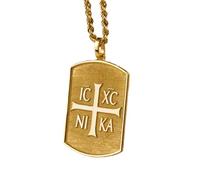 Collar Exclusivo de Plata de Ley ley 925 30 x 19 mm | Cadena 45 cm | Colgante Elegante con placa identificación ICXC Nika icono cristiano | cuerda símbolo religioso la victoria | Chapado en Baño de Or