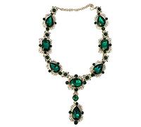 Collar extra grande estilo victoriano retro vintage dorado verde oscuro cazador esmeralda diamantes de imitación grueso declaración boda novia baile Drag Queen desfile