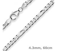 Collar Figaro diamantado 4,3 mm de Plata 925 Rodiado 60cm