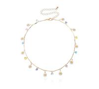 Collar floral de las mujeres - vibrante multicolor margarita colgante en delicada cadena, festival de verano Boho Choker regalo de la joyería de colarbono