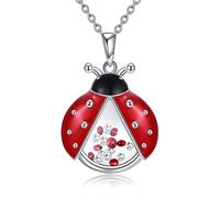 Collar flotante con colgante de mariquita de plata de ley 925, medallón con circonitas cúbicas, joyas para mujeres y niñas, Plata esterlina, No es una piedra preciosa