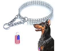 Collar for perro con eslabones cubanos de acero inoxidable, ajustable, a prueba de masticación, con cadena de doble hilera, collar for caminar de metal plateado for perros grandes, pequeños y medianos