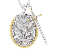 Collar genérico para hombre basado en la fe escudo cruzado Crucifijo encanto l ' arcángel corbata vintage cadena de cuello retro joyas cristianas para hombres, One Size, Como se describe, as described