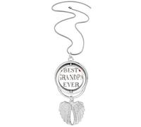 Collar giratorio con colgante de corazón con alas de ángel con cita "Best Grandpa Ever"