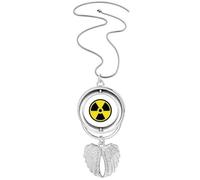 Collar giratorio con colgante de símbolo de radiación de cheque de peligro amarillo con alas de ángel