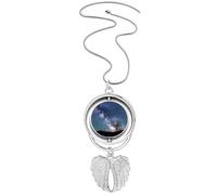Collar giratorio con diseño de alas de ángel y estrellas azules oscuras, nubes, Art Deco