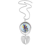 Collar giratorio con diseño de cabeza de plumas azules, feliz carnaval de Venecia, alas de ángel, joyería