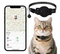 Collar GPS Gatos, GPS para Gatos sin Cuota Mensual, No Requiere SIM, Collar Localizador Compatible con Apple Find My (Solo iOS) (Collar + rastreador Negra)