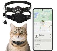 Collar GPS Gatos, GPS para Gatos sin Cuota Mensual, No Requiere SIM, Collar Localizador Compatible con goo- gle Find My (Solo Android) (Collar + rastreador Negra)