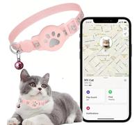 Collar GPS Gatos, GPS para Gatos sin Cuota Mensual, No Requiere SIM, Collar Localizador Compatible con Apple Find My (Solo iOS) (Collar + rastreador Rosa)
