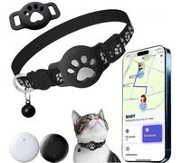Collar GPS Gatos, GPS para Gatos sin Cuota Mensual, No Requiere SIM, Collar Localizador Compatible con goo- gle Find My (Compatible con Android y iOS) (Collar Negro + rastreador Blanco)