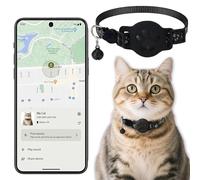 Collar GPS Gatos, GPS para Gatos sin Cuota Mensual, No Requiere SIM (Solo Android), Collar Localizador Compatible con goo- gle Find My (Collar + rastreador Negra)