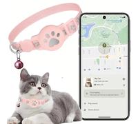 Collar GPS Gatos, GPS para Gatos sin Cuota Mensual, No Requiere SIM (Solo Android), Collar Localizador Compatible con goo- gle Find My (Collar + rastreador Rosa)