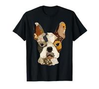 Collar gráfico Bohemio con diseño de Perro Boston Terrier con Estampado de Patchwork Camiseta