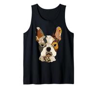 Collar gráfico Bohemio con diseño de Perro Boston Terrier con Estampado de Patchwork Camiseta sin Mangas