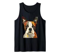 Collar gráfico Bohemio con diseño de Perro Boston Terrier con Estampado de Patchwork Camiseta sin Mangas
